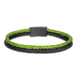Men Double Strand Leather Rope Bracelet Stainless Steel Buckle