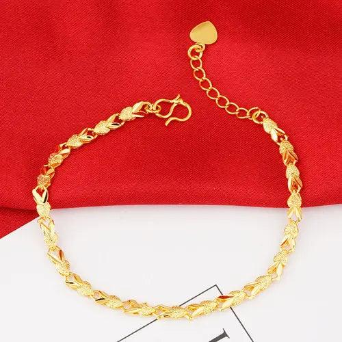 Real 18K Golden Pixiu Lucky Bead Bracelet - Female Pure Plated Bangle