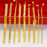 Real 18K Golden Pixiu Lucky Bead Bracelet - Female Pure Plated Bangle