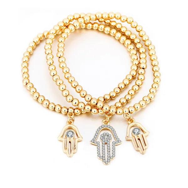 Charm Crystal Hand Beads Bracelet Women Fatima Hand Elastic Bracelet Bangle Boho