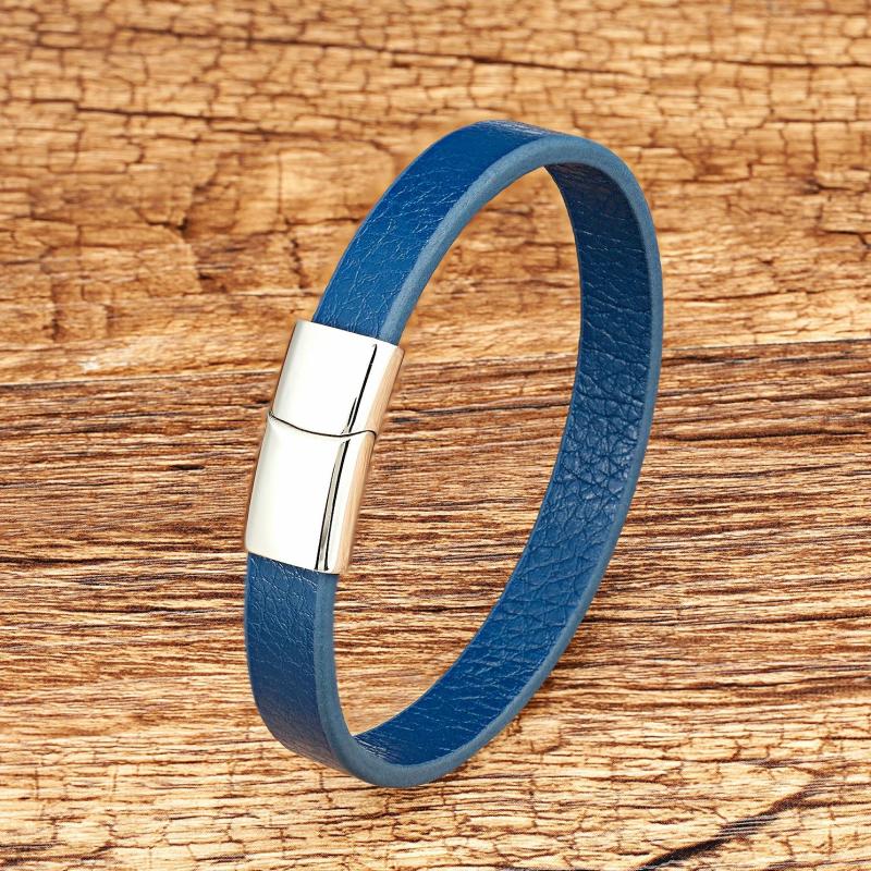 Leather Couple Bracelet Chain Bangle Stainless Steel Jewelry