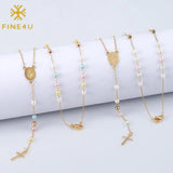 Simulated Pearl Beaded Cross Virgin Mary Rosary V Necklace 20 Inch