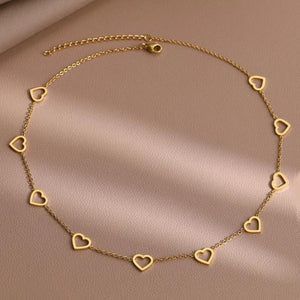 Stainless Steel Hearts Pendant Choker Chain Necklace