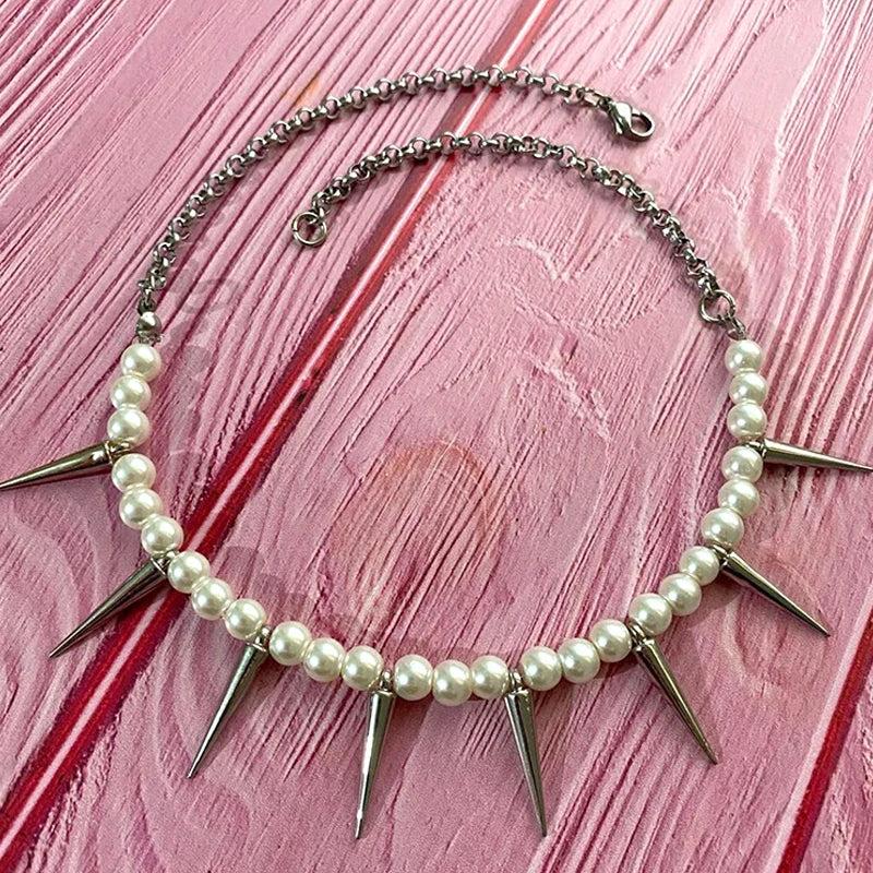 Egirl Pearl Spike Necklace DIY Stud Pendant Women Accessories