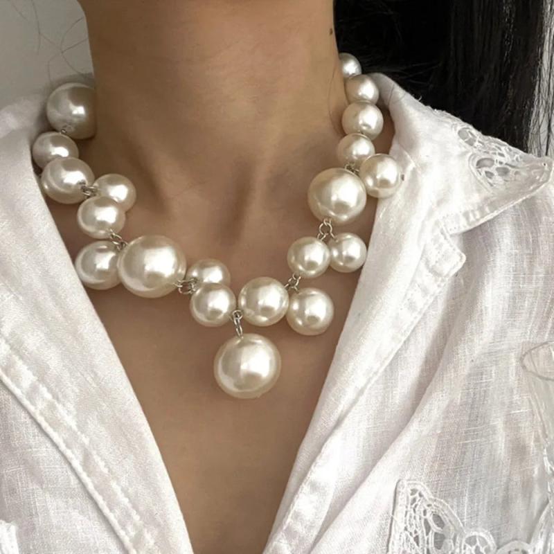 Big Pearl Beads Choker Necklace For Women Bride