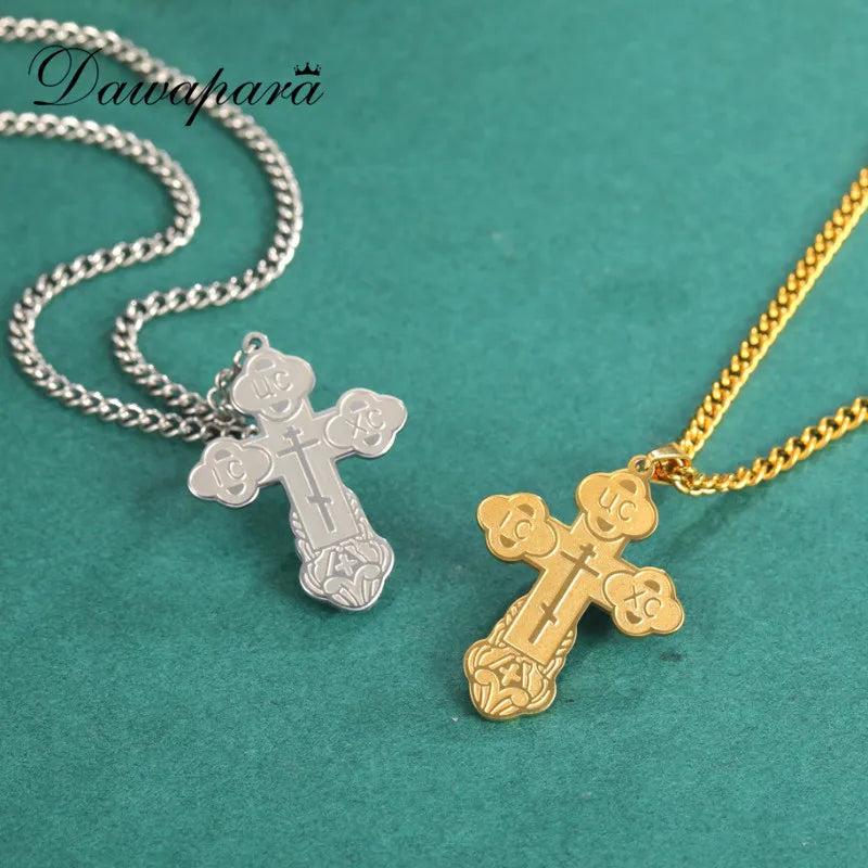 Serbian Cross Pendant Necklace Stainless Steel Talisman Charm