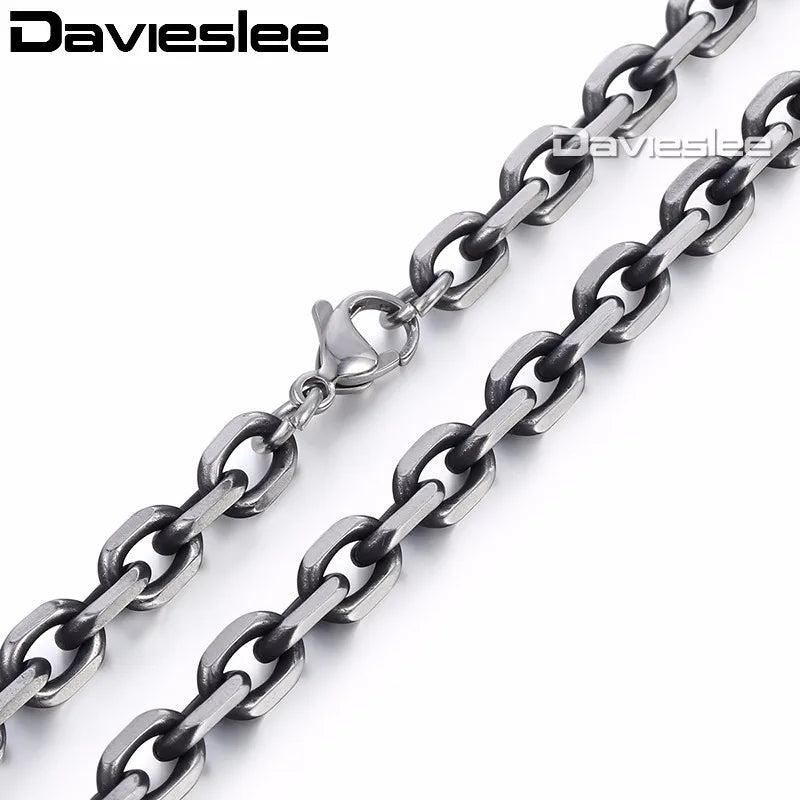 Gunmetal Tone Stainless Steel Cable Chain Necklace for Men 6mm 18-36inch LKN498