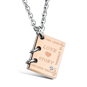 Love Story Book Pendant Couple Necklace Stainless Steel