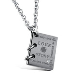 Love Story Book Pendant Couple Necklace Stainless Steel