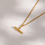 Minimalist T Bar Pendant Necklace 18K Plated Stainless Steel