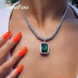 Stonefans Green Crystal Pendant Necklace Hip Hop Rhinestone Tennis