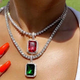 Stonefans Green Crystal Pendant Necklace Hip Hop Rhinestone Tennis