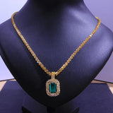 Stonefans Green Crystal Pendant Necklace Hip Hop Rhinestone Tennis