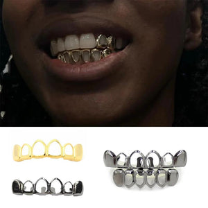 RACHELZ Hip Hop Plated Teeth Grillz Top Bottom Hollow Tooth Cap Dental Grills