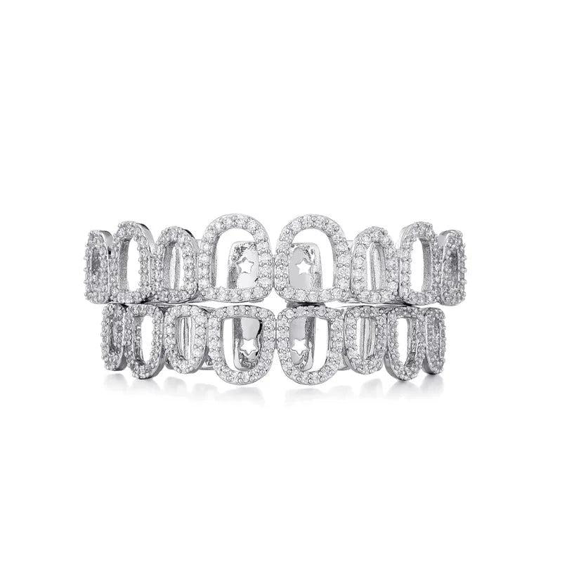 Iced Out Hip Hop Teeth Grillz Set CZ Micro Pave Top & Bottom Grills