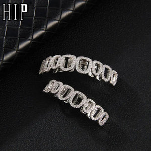 Iced Out Hip Hop Teeth Grillz Set CZ Micro Pave Top & Bottom Grills