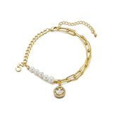 Smiley Face Pearl Couple Bracelet Charm Bangles for Women