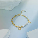 Smiley Face Pearl Couple Bracelet Charm Bangles for Women
