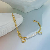 Smiley Face Pearl Couple Bracelet Charm Bangles for Women