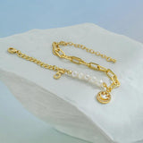 Smiley Face Pearl Couple Bracelet Charm Bangles for Women