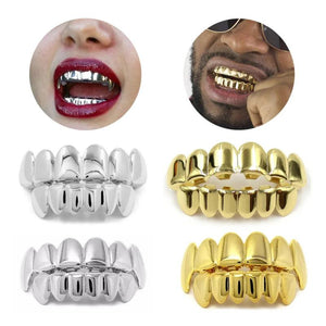 Hip Hop Silver Iced Out Grillz Top Bottom Teeth Caps
