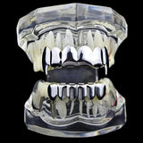 Hip Hop Silver Iced Out Grillz Top Bottom Teeth Caps