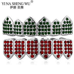 Christmas Teeth Grillz Zircon Full Crystal Cap Piercing Couple Gift