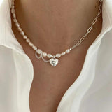 925 Silver Pearl Love Necklace For Women