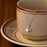 925 Silver Pearl Zircon Lucky Pendant Necklace for Women
