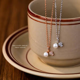 925 Silver Pearl Zircon Lucky Pendant Necklace for Women