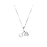 925 Silver Pearl Zircon Lucky Pendant Necklace for Women