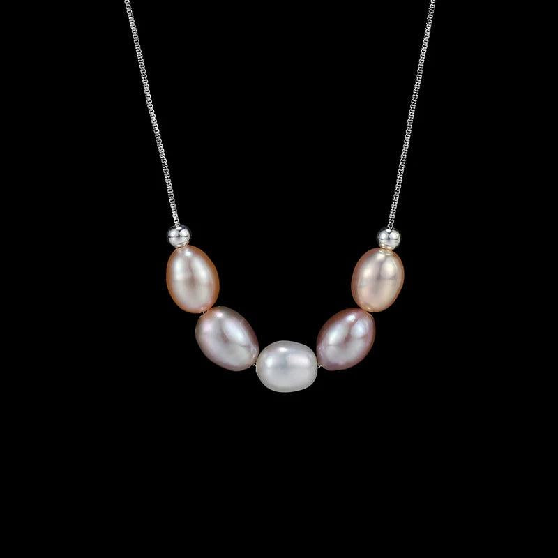 Freshwater Pearl Mixed Colors Pendant Necklace 925 Sterling Silver Smile Chain