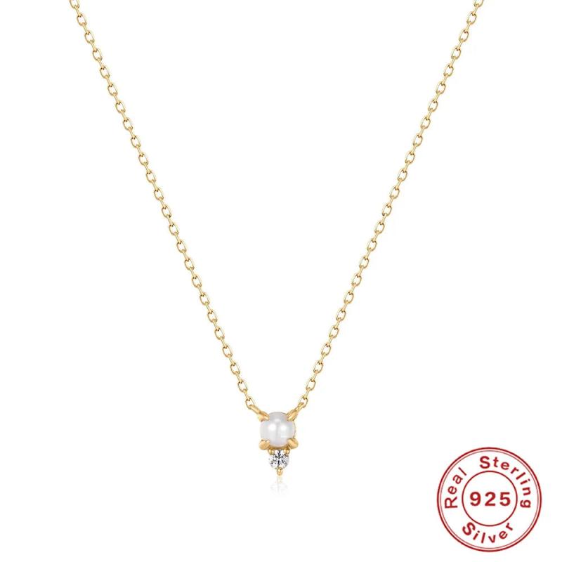 925 Silver Single Pearl Zircon Necklace Chain Women Jewelry Gift Choker