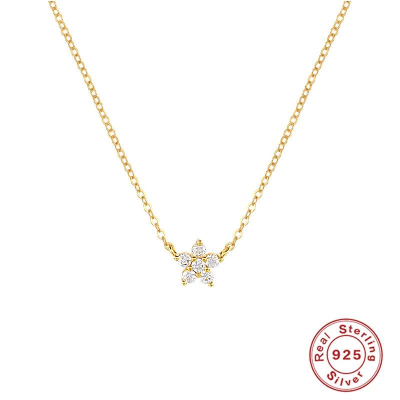 Real 925 Sterling Silver Snowflake Clavicle Necklace For Women