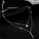 Princess Silver 925 Necklace Rose Pendant Female Double Layer Necklaces
