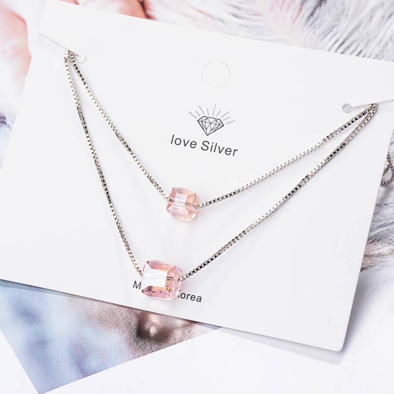 925 Silver Double Layer Crystal Necklace For Women S-N194
