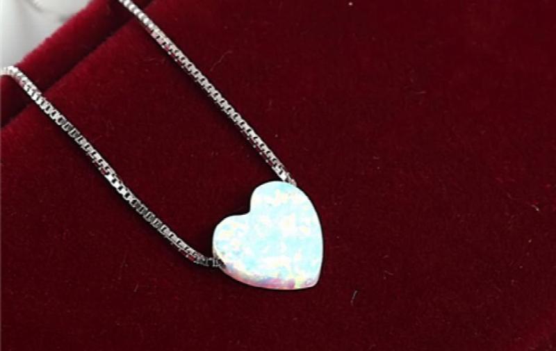 Opal Heart Necklace Multicolor Synthetic Opal 925 Sterling Silver Choker