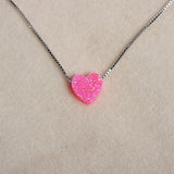 Opal Heart Necklace Multicolor Synthetic Opal 925 Sterling Silver Choker