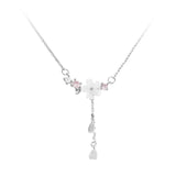 925 Silver Cherry Flower Shell Tassel Necklace Sweet Heart Pendant Chain