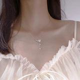 925 Silver Cherry Flower Shell Tassel Necklace Sweet Heart Pendant Chain