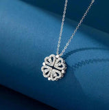 Love Heart Clover Necklace 925 Silver Zircon Jewelry Lucky Grass Women Girl