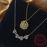 Love Heart Clover Necklace 925 Silver Zircon Jewelry Lucky Grass Women Girl