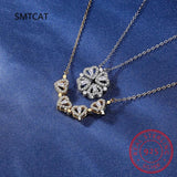 Love Heart Clover Necklace 925 Silver Zircon Jewelry Lucky Grass Women Girl
