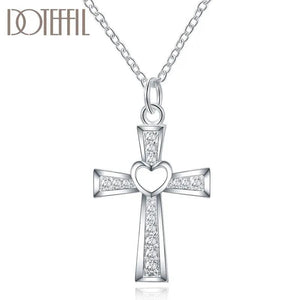 925 Silver Cross Zircon Heart Necklace Wedding Party Jewelry