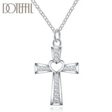 925 Silver Cross Zircon Heart Necklace Wedding Party Jewelry