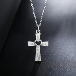 925 Silver Cross Zircon Heart Necklace Wedding Party Jewelry