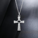 925 Silver Cross Zircon Heart Necklace Wedding Party Jewelry