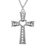 925 Silver Cross Zircon Heart Necklace Wedding Party Jewelry