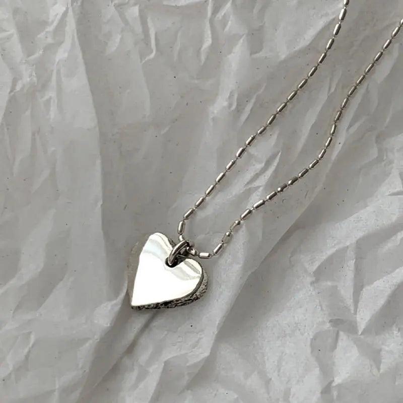 925 Silver LOVE Heart Necklace Punk Vintage Geometric Pendant