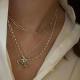925 Silver LOVE Heart Necklace Punk Vintage Geometric Pendant